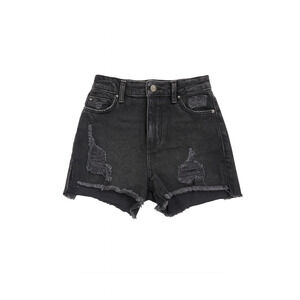 Guess Women’s Black Distressed Denim Shorts High Waist Ripped Jean Cutoff Sz 24